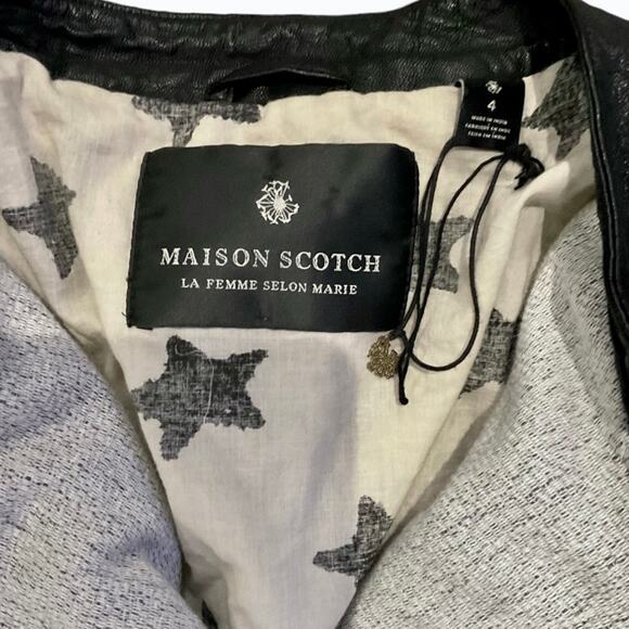 NEW MAISON SCOTCH la femme Selon Marie Wool w/ Moto Leather Jacket Sz 4 US 14 - Picture 6 of 9